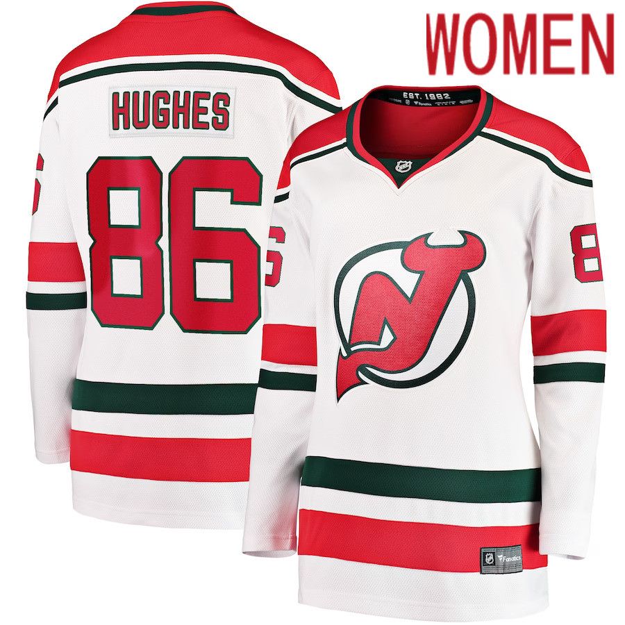 Women New Jersey Devils #86 Jack Hughes Fanatics Branded White 2022-23 Heritage Premier Breakaway NHL Jersey->youth nhl jersey->Youth Jersey